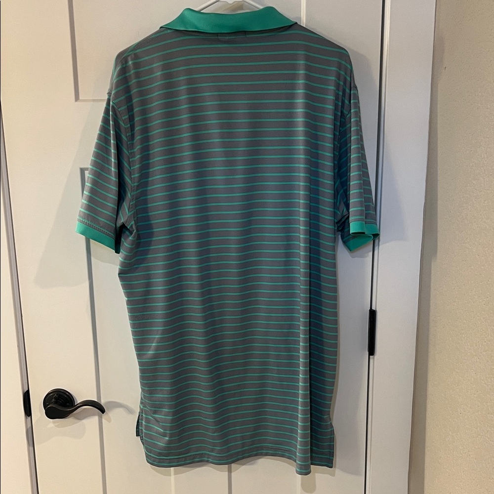 Peter Millar Summer Comfort Polo Shirt Large Green Gray Striped Golf Performance - Picture 4 of 4